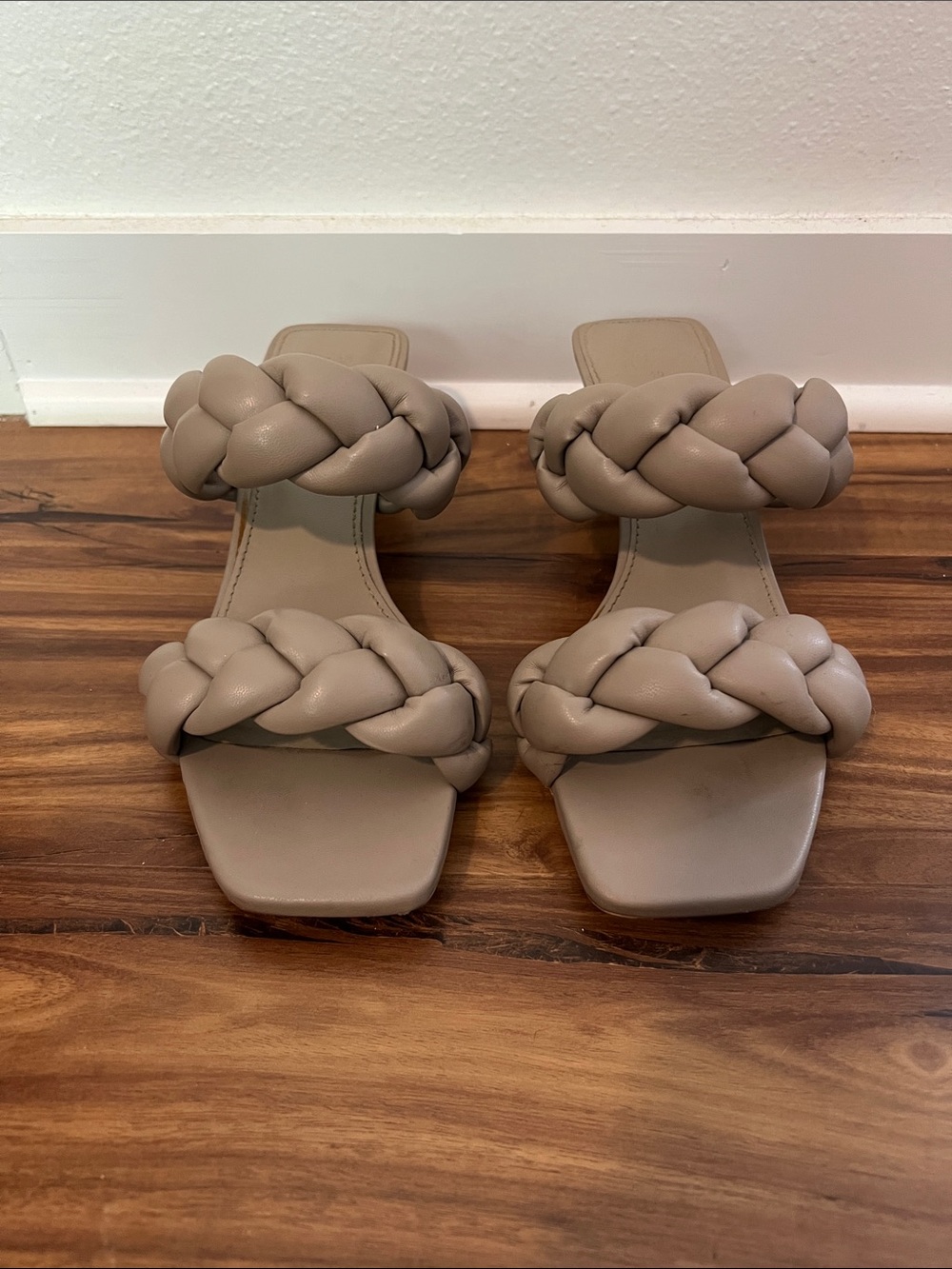 H&M Braided Double-Strap Heeled Slides in Taupe